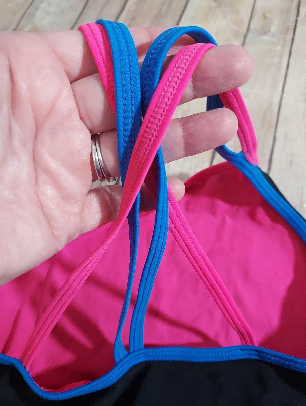 Speedo Black One-Piece Swimsuit with Pink & Blue Trim 12